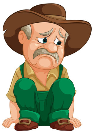 225312549 vaquero de dibujos animados sentado luciendo triste y contemplativo